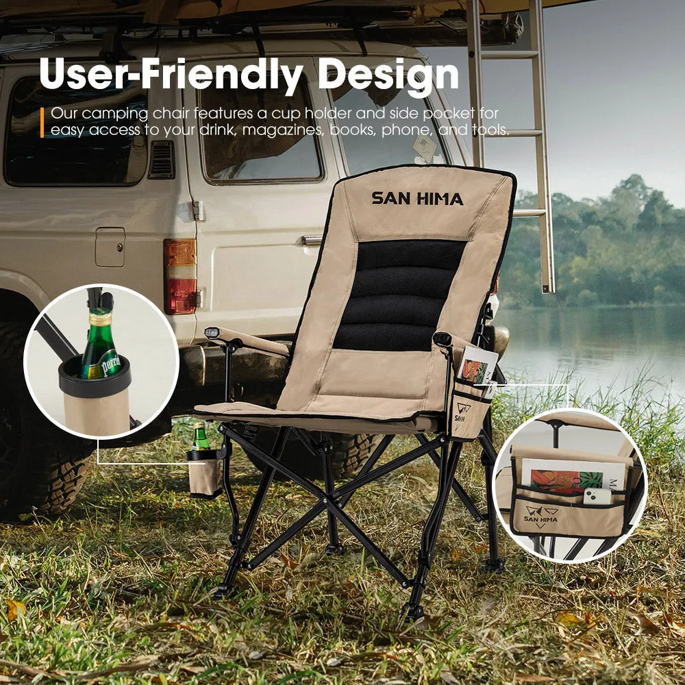 San Hima Folding Camping Chair Outdoor Portable Thick Padding Recliner Khaki