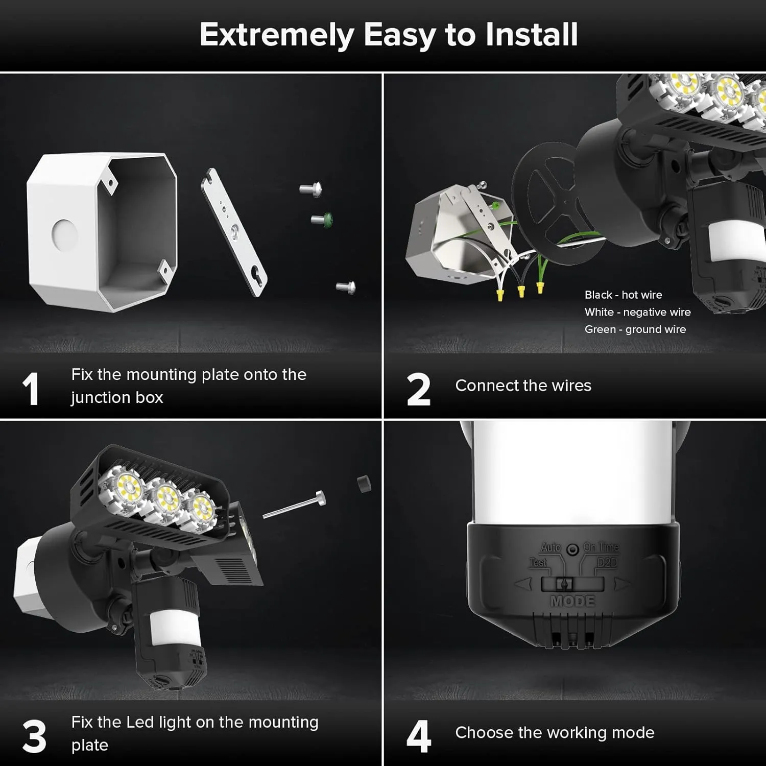 SANSI 27W LED Motion Sensor Outdoor Flood Light, 2700LM Security Light, 300W Equiv 5000K Dusk to Dawn Light, Wide Angle Illumination,4 Modes for Yard, Driveway, Black Bright Seires Wired Not Solar