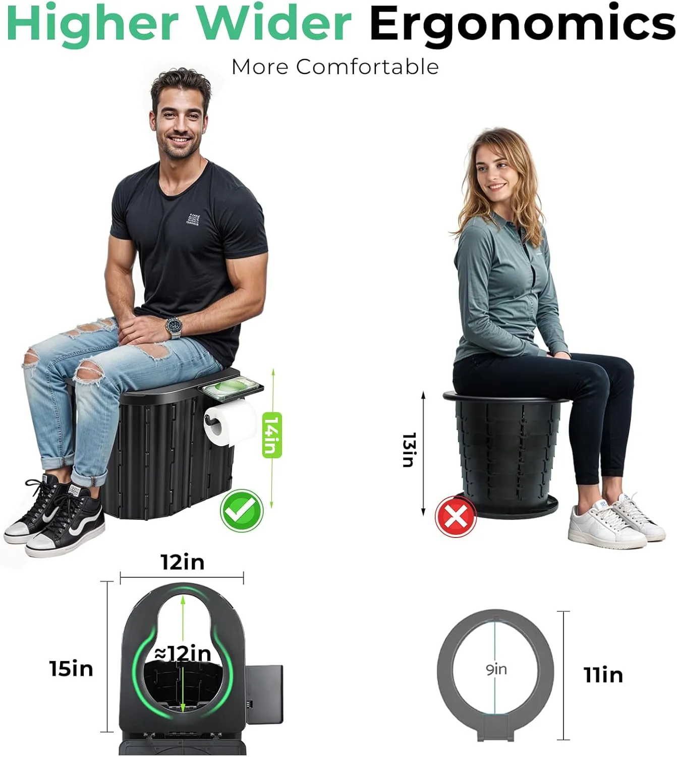 Sckee Camping Toilet, Portable Toilet for Adults, Portable Travel Floding Toilet with Lid and Paper Holder, Compact Potty for Car, Camp Toilet Portable Toilet for Camping, Hiking,Truck, RV, Beach