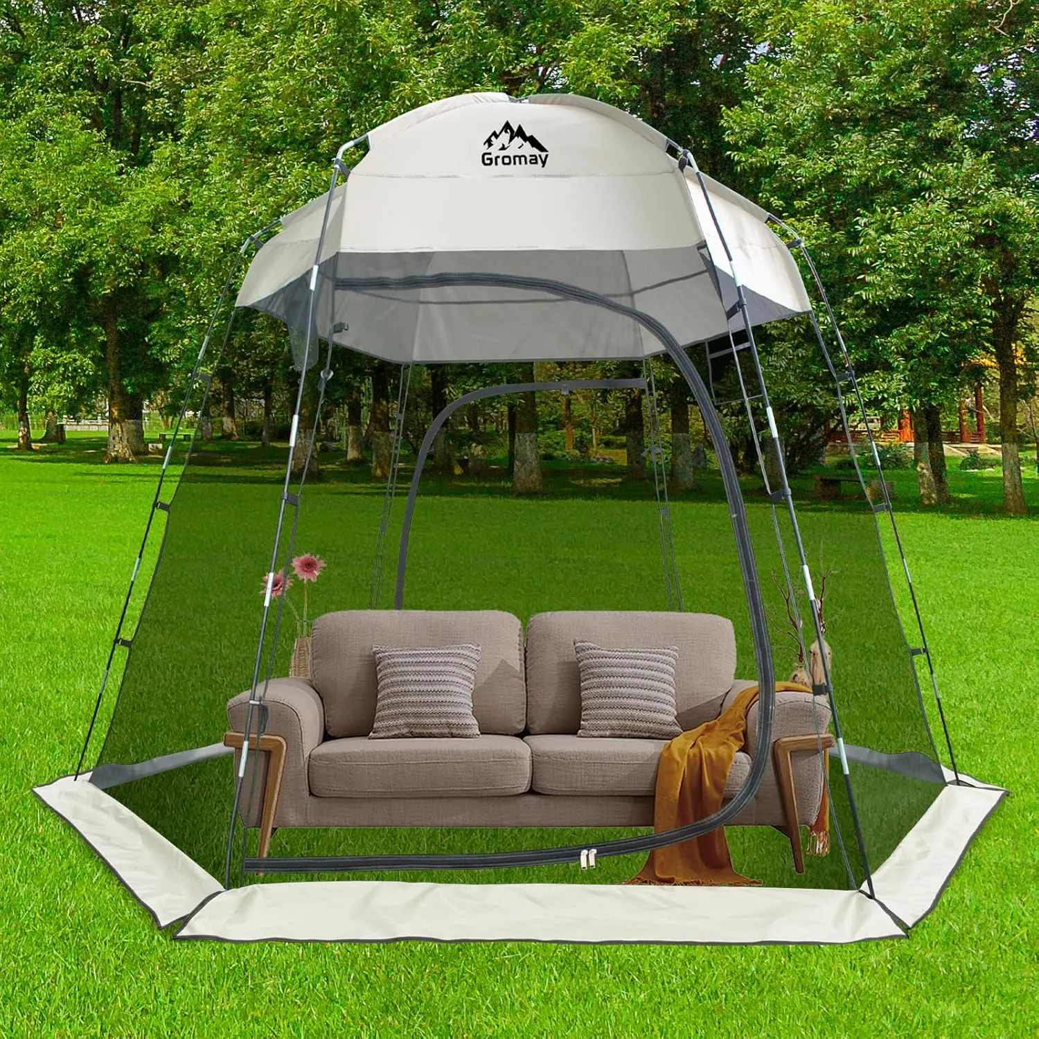 Screen House Tent Outdoor Camping Tent Canopy Mesh Walls Screen Room Portable Sun Shade Hexagon Screened Shelter for Picnic 10x10FT