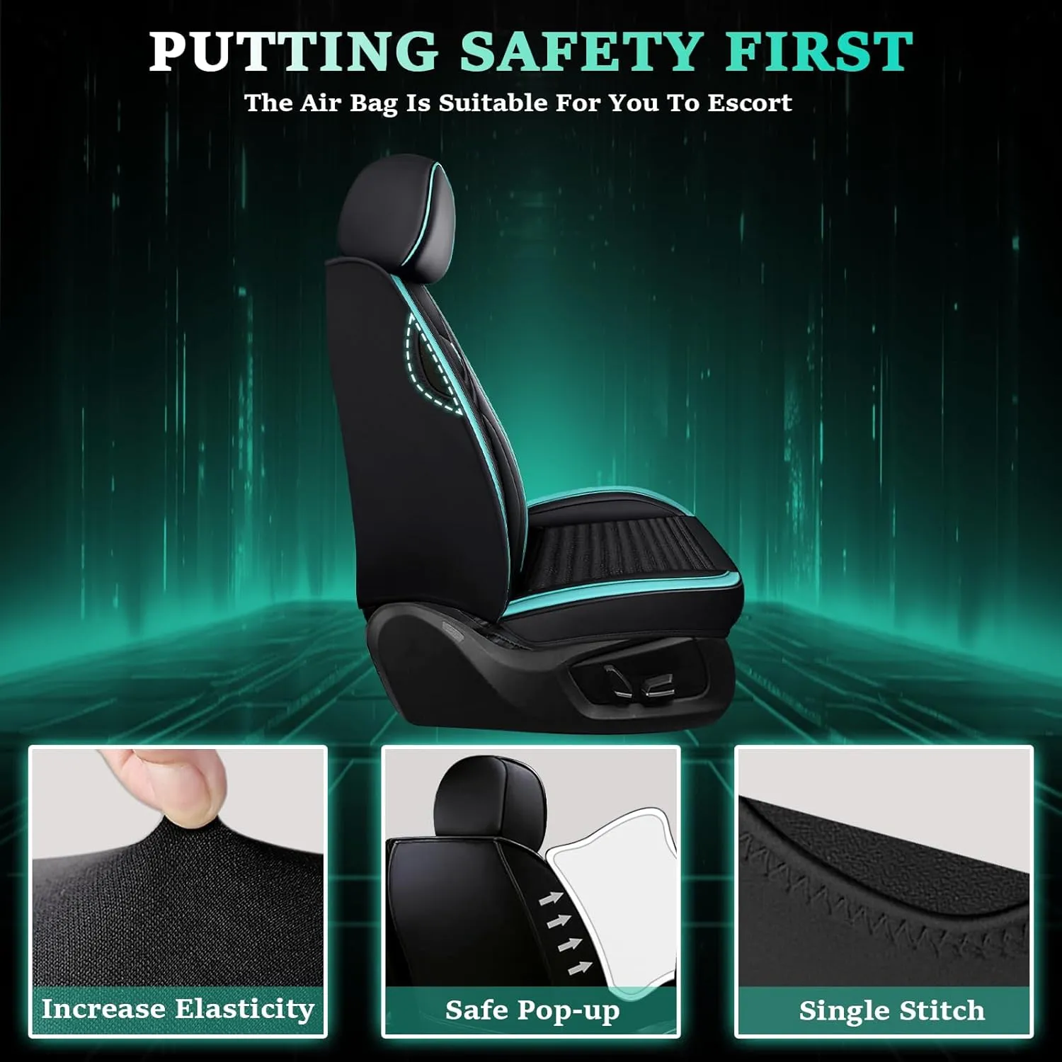 Seat Covers Fit for Nissan Kicks 2018-2024,5 Seats Custom Fit Leather Cover Protector Cushion,Automotive Vehicle Auto Interior Covers(Black Green,Premium Full Set with Pillow)