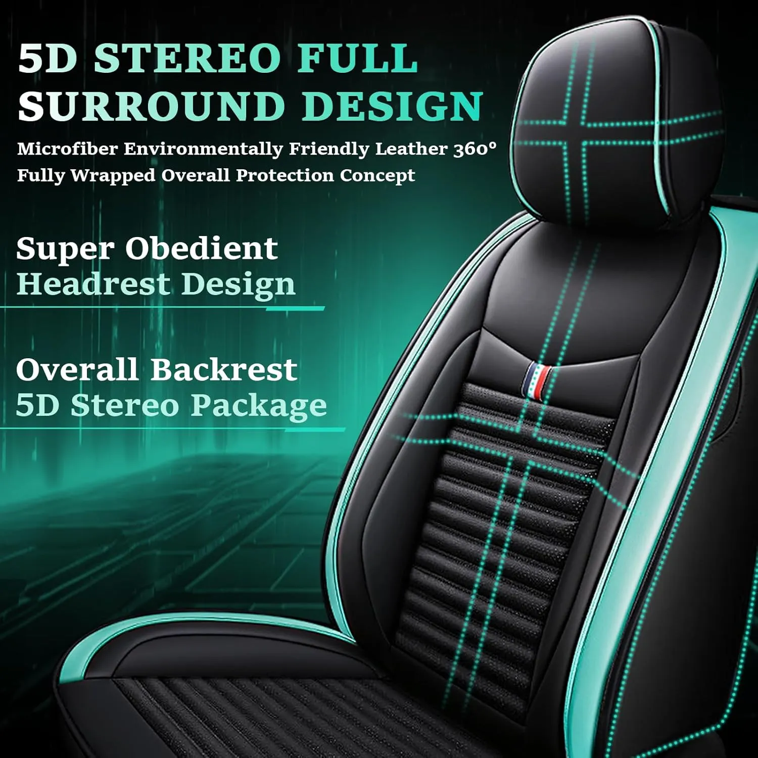 Seat Covers Fit for Nissan Kicks 2018-2024,5 Seats Custom Fit Leather Cover Protector Cushion,Automotive Vehicle Auto Interior Covers(Black Green,Premium Full Set with Pillow)