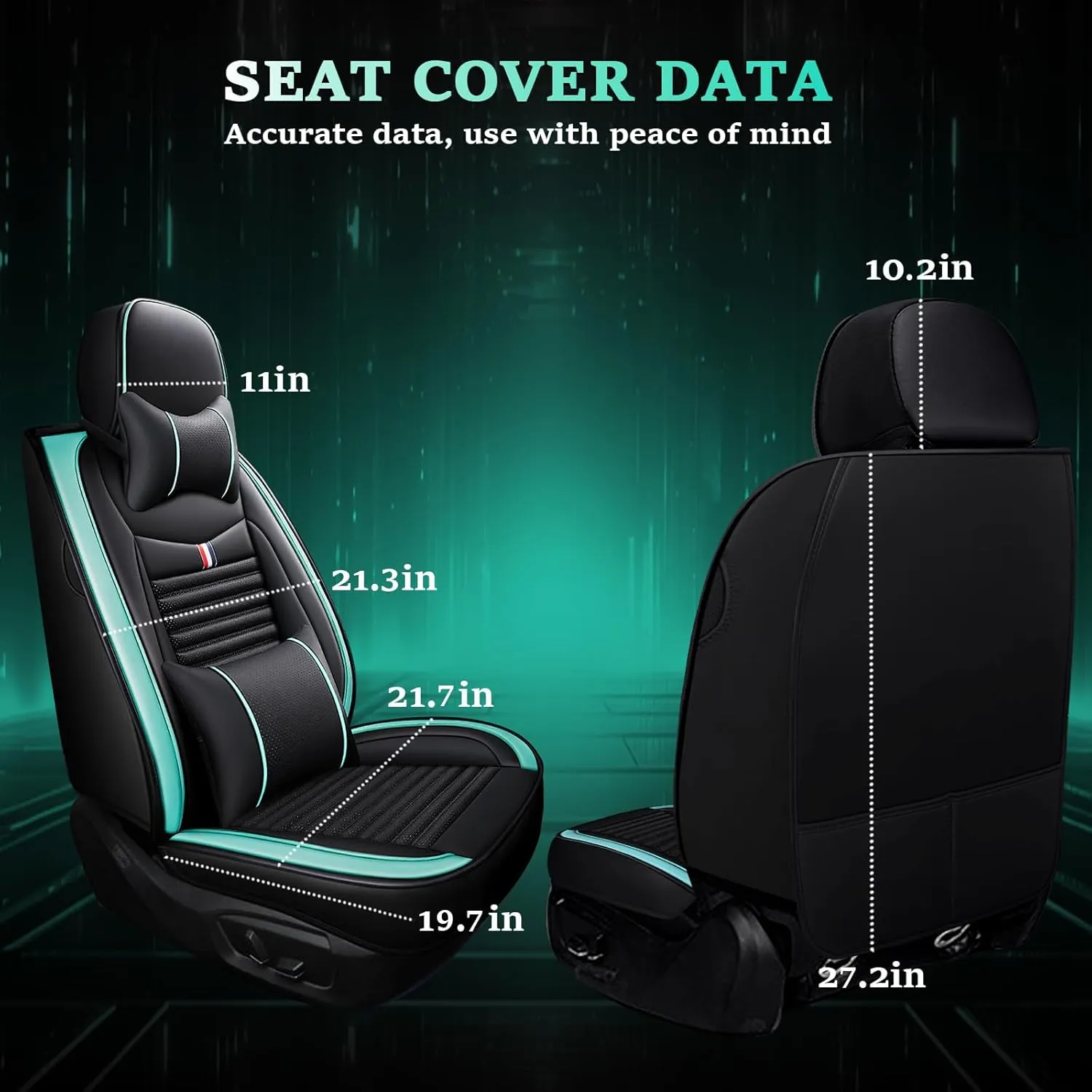 Seat Covers Fit for Nissan Kicks 2018-2024,5 Seats Custom Fit Leather Cover Protector Cushion,Automotive Vehicle Auto Interior Covers(Black Green,Premium Full Set with Pillow)