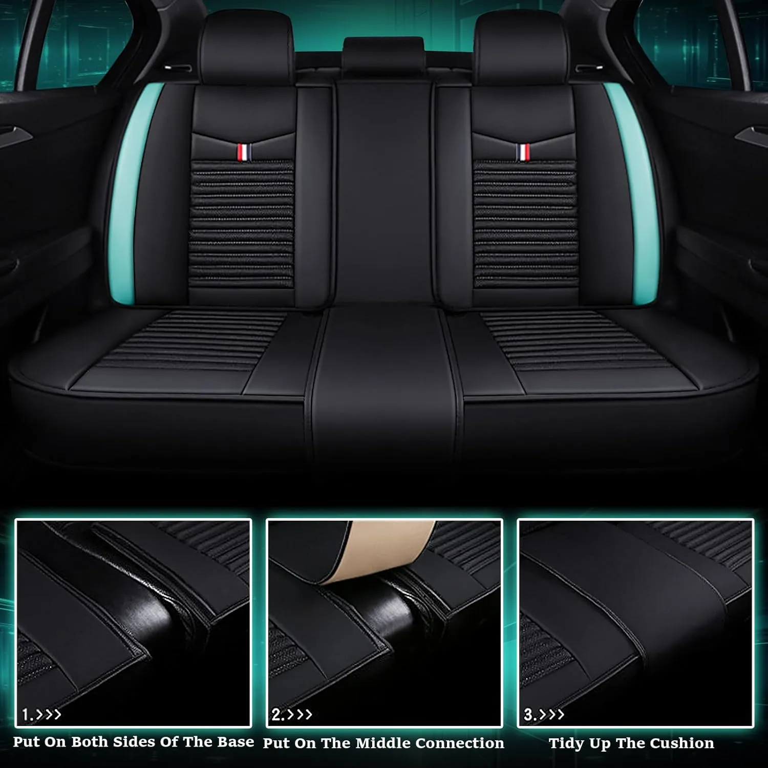 Seat Covers Fit for Nissan Kicks 2018-2024,5 Seats Custom Fit Leather Cover Protector Cushion,Automotive Vehicle Auto Interior Covers(Black Green,Premium Full Set with Pillow)