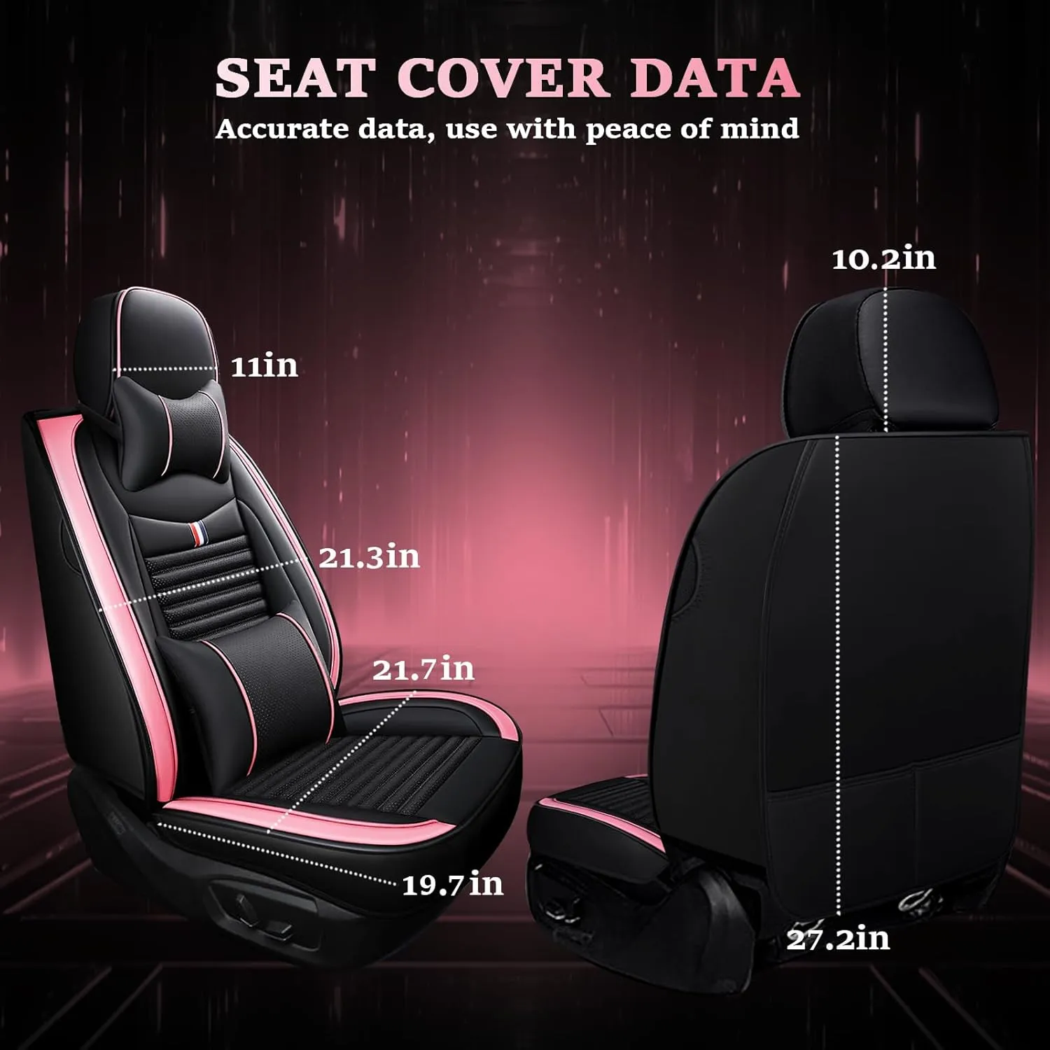 Seat Covers Fit for Nissan Kicks 2018-2024,5 Seats Custom Fit Leather Cover Protector Cushion,Automotive Vehicle Auto Interior Covers(Black Pink,Premium Full Set with Pillow)