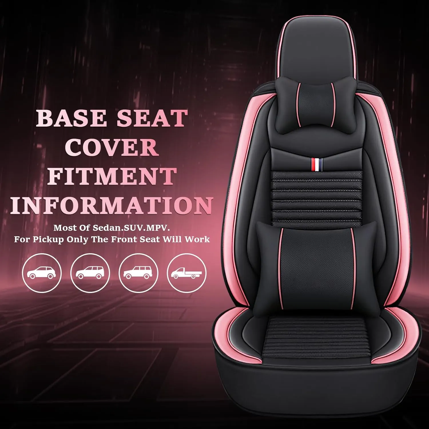 Seat Covers Fit for Nissan Kicks 2018-2024,5 Seats Custom Fit Leather Cover Protector Cushion,Automotive Vehicle Auto Interior Covers(Black Pink,Premium Full Set with Pillow)