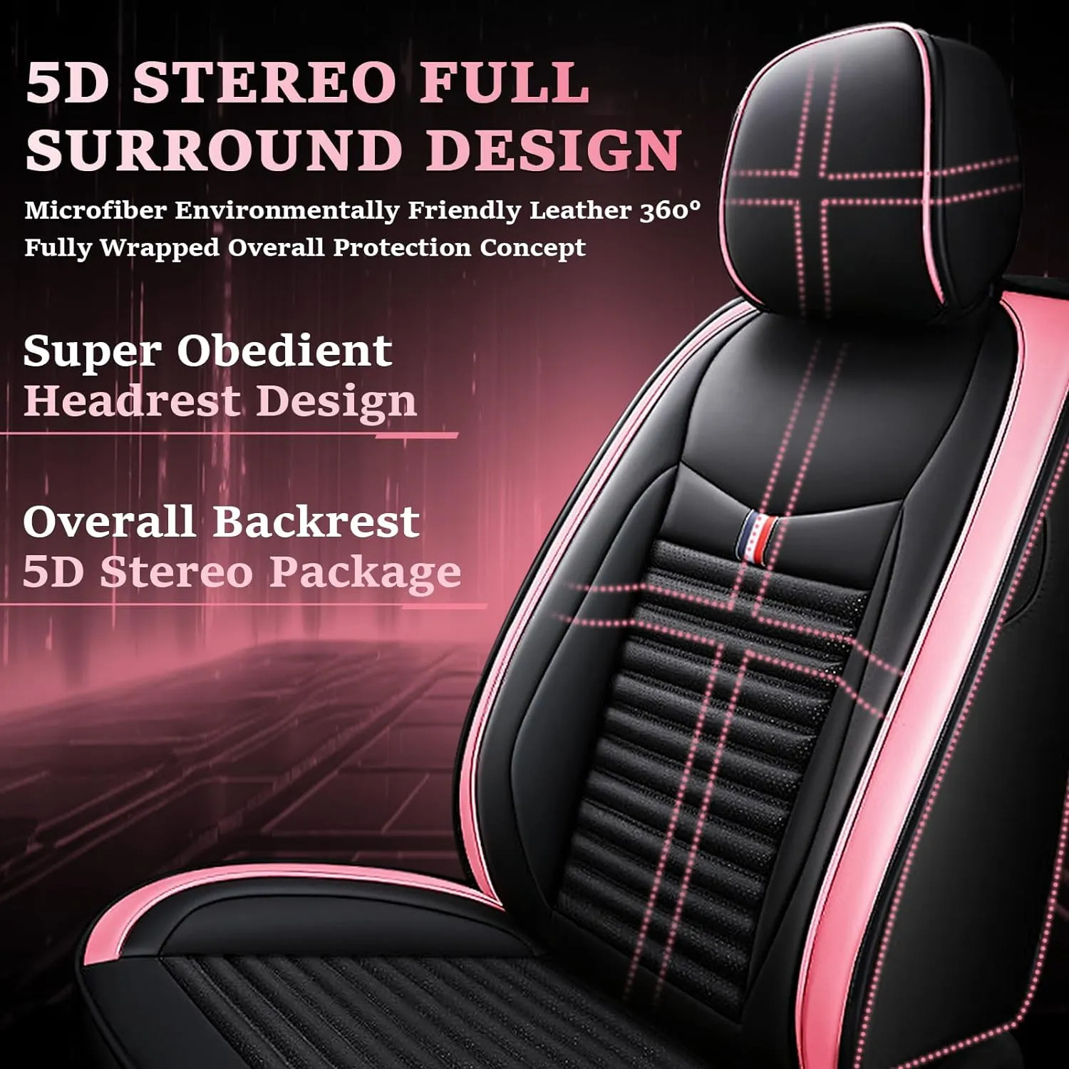 Seat Covers Fit for Nissan Kicks 2018-2024,5 Seats Custom Fit Leather Cover Protector Cushion,Automotive Vehicle Auto Interior Covers(Black Pink,Premium Full Set with Pillow)