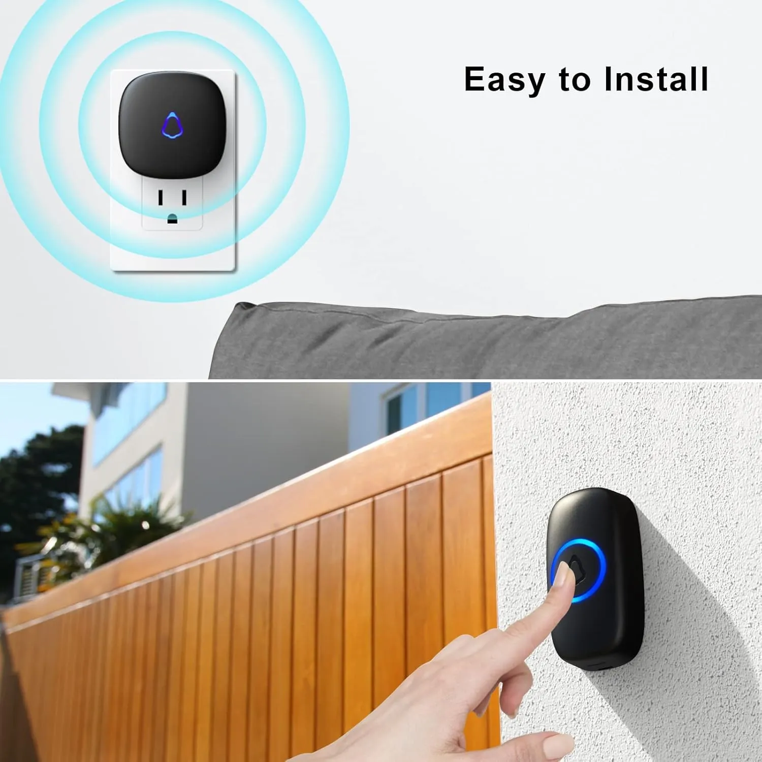 SECRUI Wireless Doorbell, Easy installation, Waterproof, Adjustable Volume, 58 Chimes, Colorful LED, 1000Ft Range, M520 F55, Black