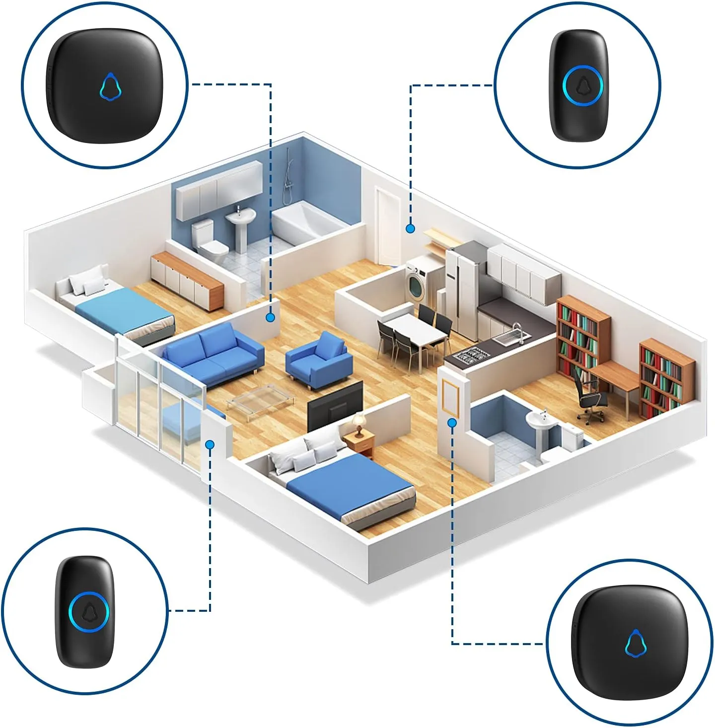 SECRUI Wireless Doorbell, Easy installation, Waterproof, Adjustable Volume, 58 Chimes, Colorful LED, 1000Ft Range, M520 F55, Black
