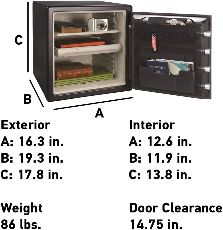 SentrySafe Fireproof and Waterproof Black Steel Home Safe with Dial Combination Lock for Cash, or Documents, 1.23 Cubic Feet, 17.8 x 16.3 x 19.3 x Inches, SFW123CU