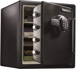 SentrySafe Fireproof and Waterproof Black Steel Home Safe with Digital Keypad Lock and Organization Trays for Money, Documents, 1.23 Cubic Feet, SFW123EU