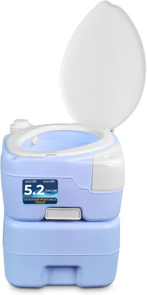 SereneLife 5.2 Gallon Portable Camping Toilet, 120 Flushes with Plastic Funnel, Hand Spray, Diagonal Seat and Mobile Holder, Portable Potty for Camping, Hiking, RoadTrip, Car, Tent