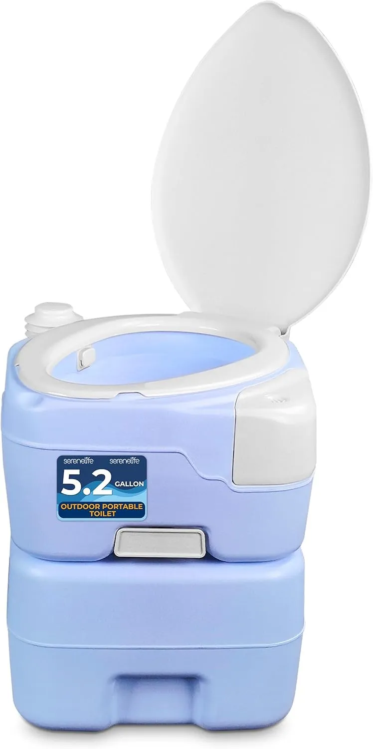 SereneLife 5.2 Gallon Portable Camping Toilet, 120 Flushes with Plastic Funnel, Hand Spray, Diagonal Seat and Mobile Holder, Portable Potty for Camping, Hiking, RoadTrip, Car, Tent