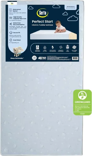Serta Perfect Start Dual Sided Baby Crib Mattress & Toddler Mattress - Waterproof - 6" Premium Sustainably Sourced Fiber Core - GREENGUARD Gold Certified – 7 Year Warranty - Made in USA