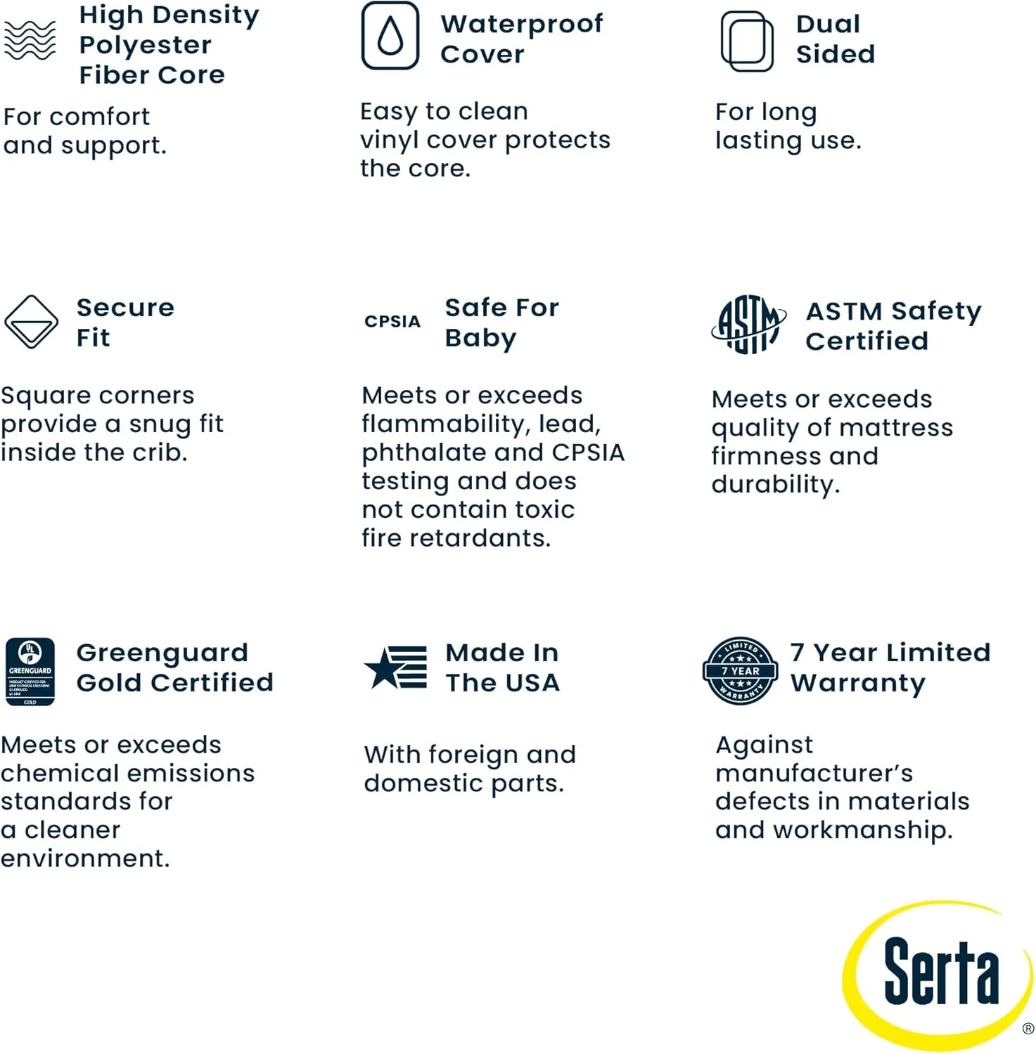 Serta Perfect Start Dual Sided Baby Crib Mattress & Toddler Mattress - Waterproof - 6" Premium Sustainably Sourced Fiber Core - GREENGUARD Gold Certified – 7 Year Warranty - Made in USA