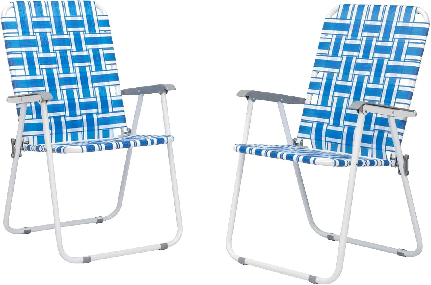 Set of 2 Patio Folding Lawn Chair, Outdoor Beach Portable Webbed Folding Camping Chair for Yard, Garden (Blue 1)