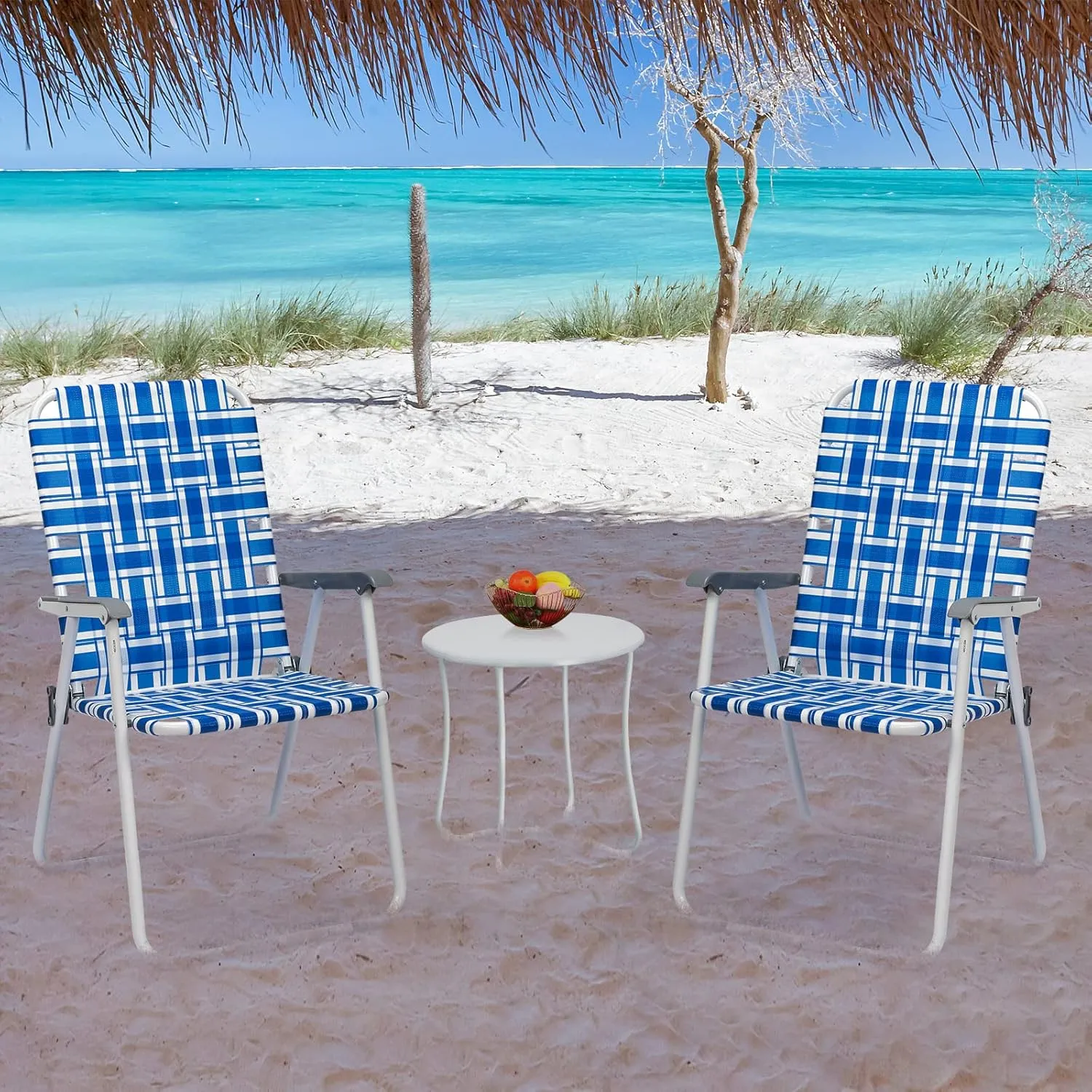 Set of 2 Patio Folding Lawn Chair, Outdoor Beach Portable Webbed Folding Camping Chair for Yard, Garden (Blue 1)
