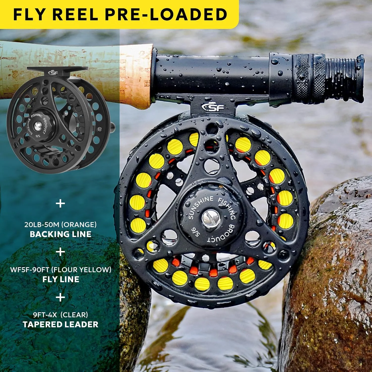 SF Fly Fishing Rod Combo Starter Kit Semi Gloss Green Jade Finish 24T Carbon Fiber Trout Travel Fly Rod with Reel,Fly Rod case,Fly Box , Flies,Tapered Leader,Knot Tying Tools