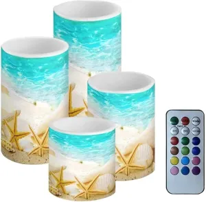 Shell Beach Blue Flameless Led Candles Bulk with Timer Remote Blue Pillar Candles Battery Operated Flickering Light for Gift Party Sweet Home Decor