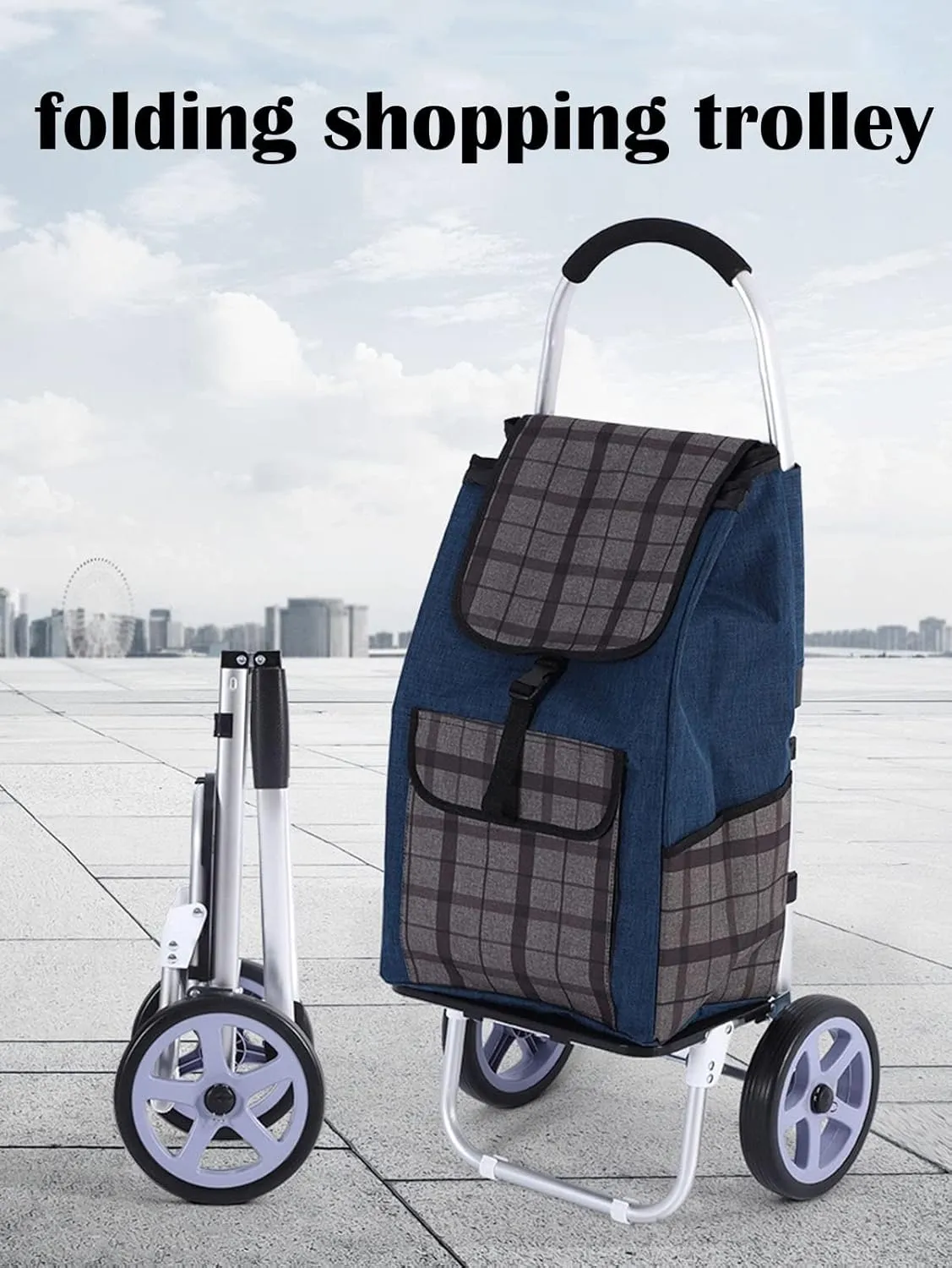 Shopping cart Foldable Shopping Trolley Foldable Shopping Trolley,Folding Shopping Trolley with Wheels Foldable Wheeled Shopping Grocery Trolley Cart with Bag Storage Cart (Color : Grün)