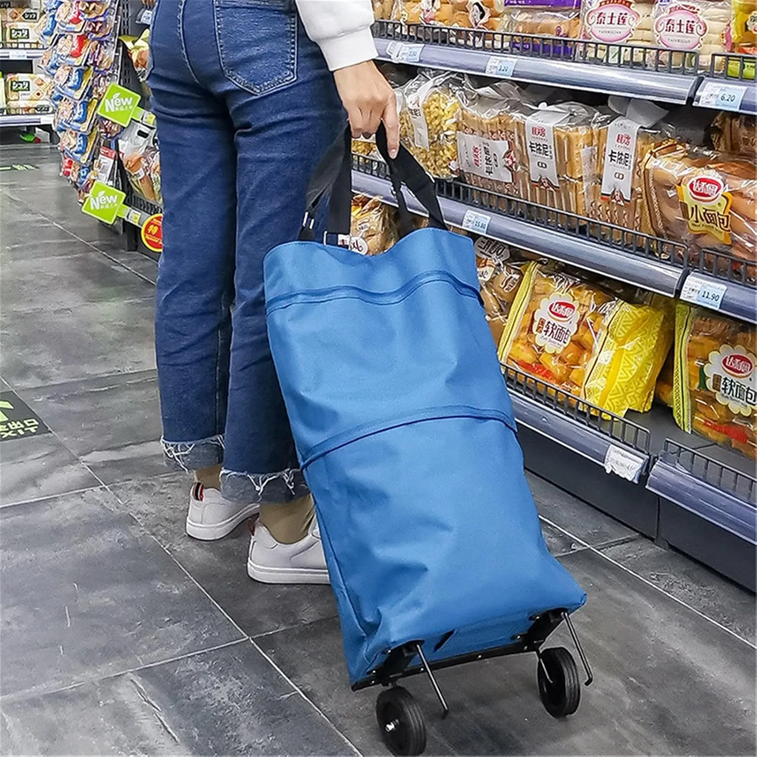 Shopping Cart Wheeled Foldable Shopping Bag Cart Double Rolling Wheels Loading Utility Shopping Laundry Grocery Luggage Folding Hand Truck (Color : Q 5)