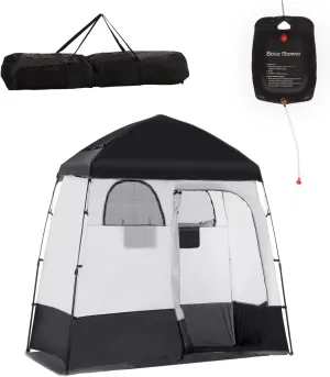 Shower Tent, Pop Up Privacy Shelter for Camping, Dressing Changing Room, Portable Instant Outdoor Shower Tent Enclosure w/ 2 Rooms, Shower Bag, Floor and Carrying Bag, Black