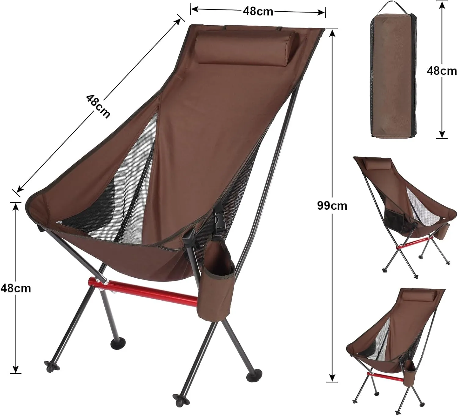 ShowyLive Camping Chair Portable Folding Lightweight Outdoor Compact Backpack Chair with Cup Holder Heavy Duty for Hiking, Brown
