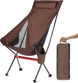ShowyLive Camping Chair Portable Folding Lightweight Outdoor Compact Backpack Chair with Cup Holder Heavy Duty for Hiking, Brown