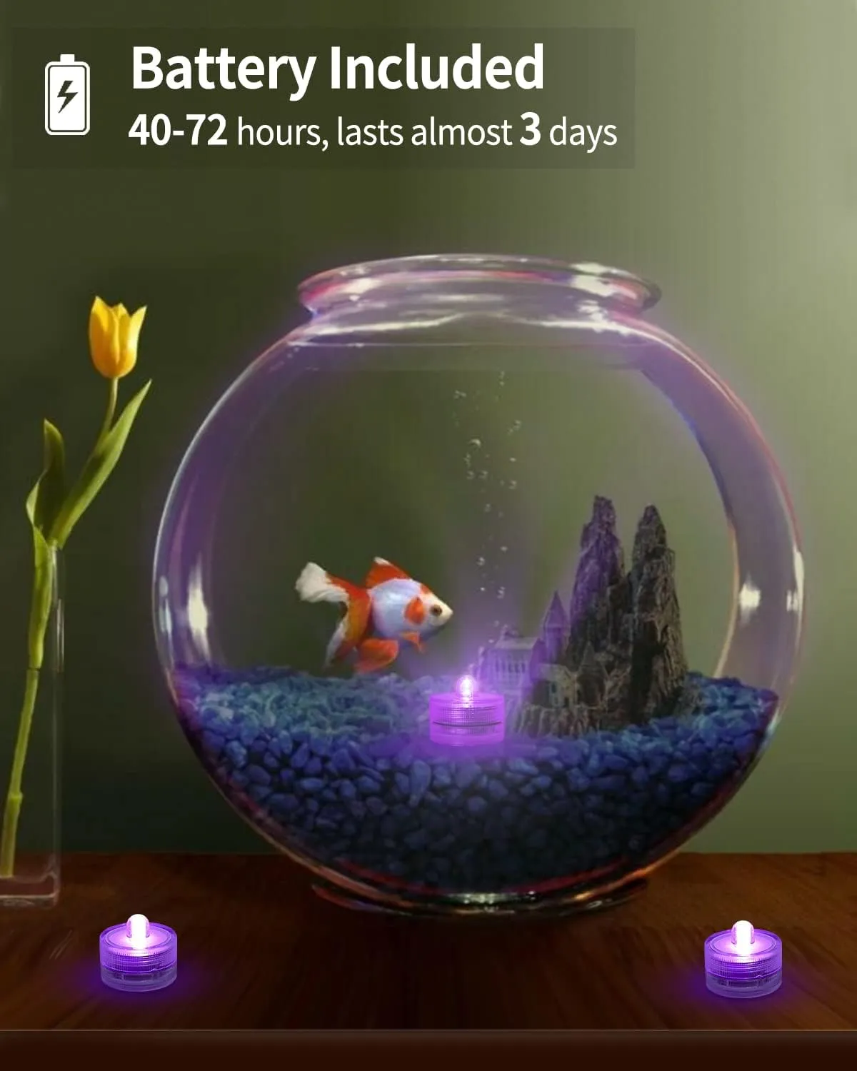 SHYMERY Submersible LED Light,Purple LED Tea Lights, Battery Operated Waterproof Tea Lights for Vase,Wedding Centerpieces, Party, Ponds, Fish Tanks, Swimming Pools(Pack of 24)