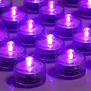 SHYMERY Submersible LED Light,Purple LED Tea Lights, Battery Operated Waterproof Tea Lights for Vase,Wedding Centerpieces, Party, Ponds, Fish Tanks, Swimming Pools(Pack of 24)