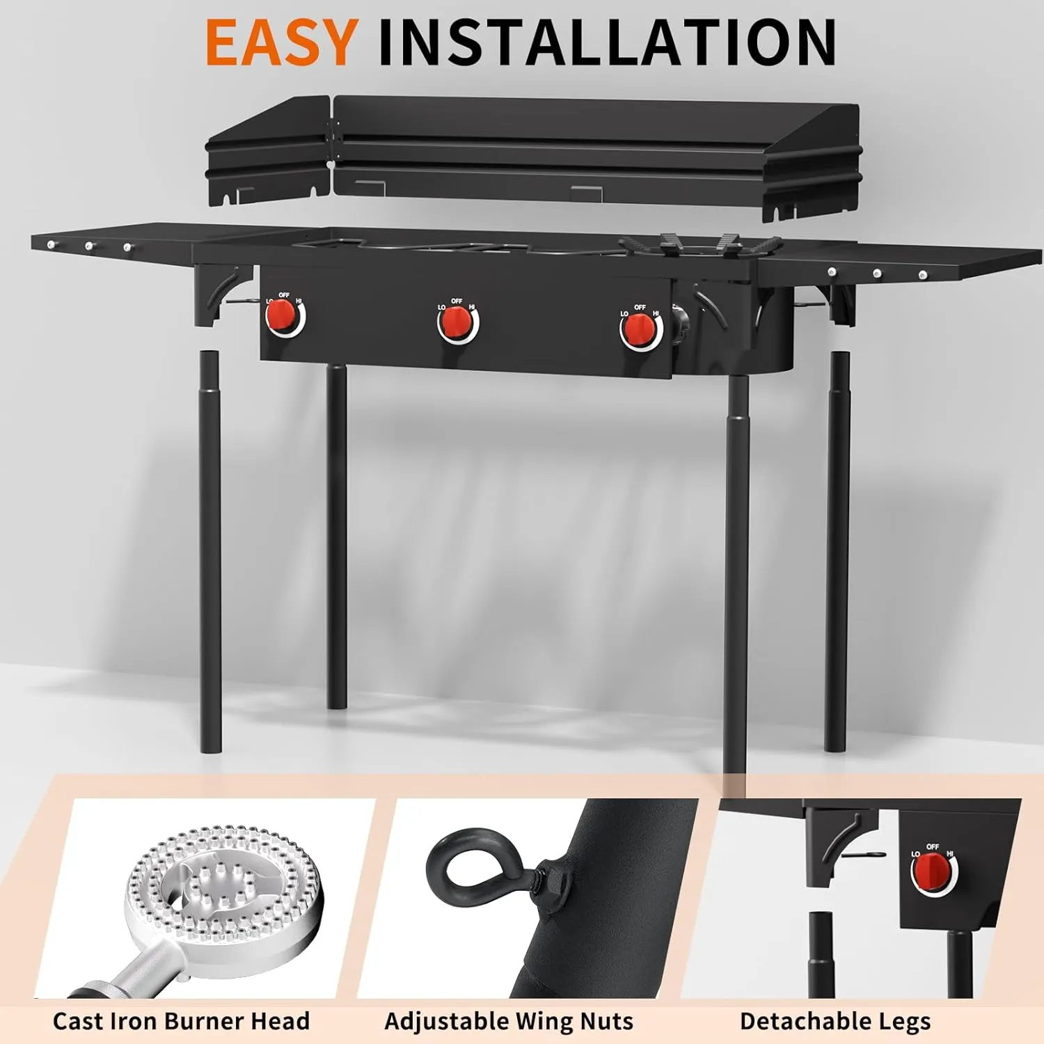 SKOK High Pressure 1/2/3 Burners Propane Camping Stove, Propane Burners for Outdoor Cooking