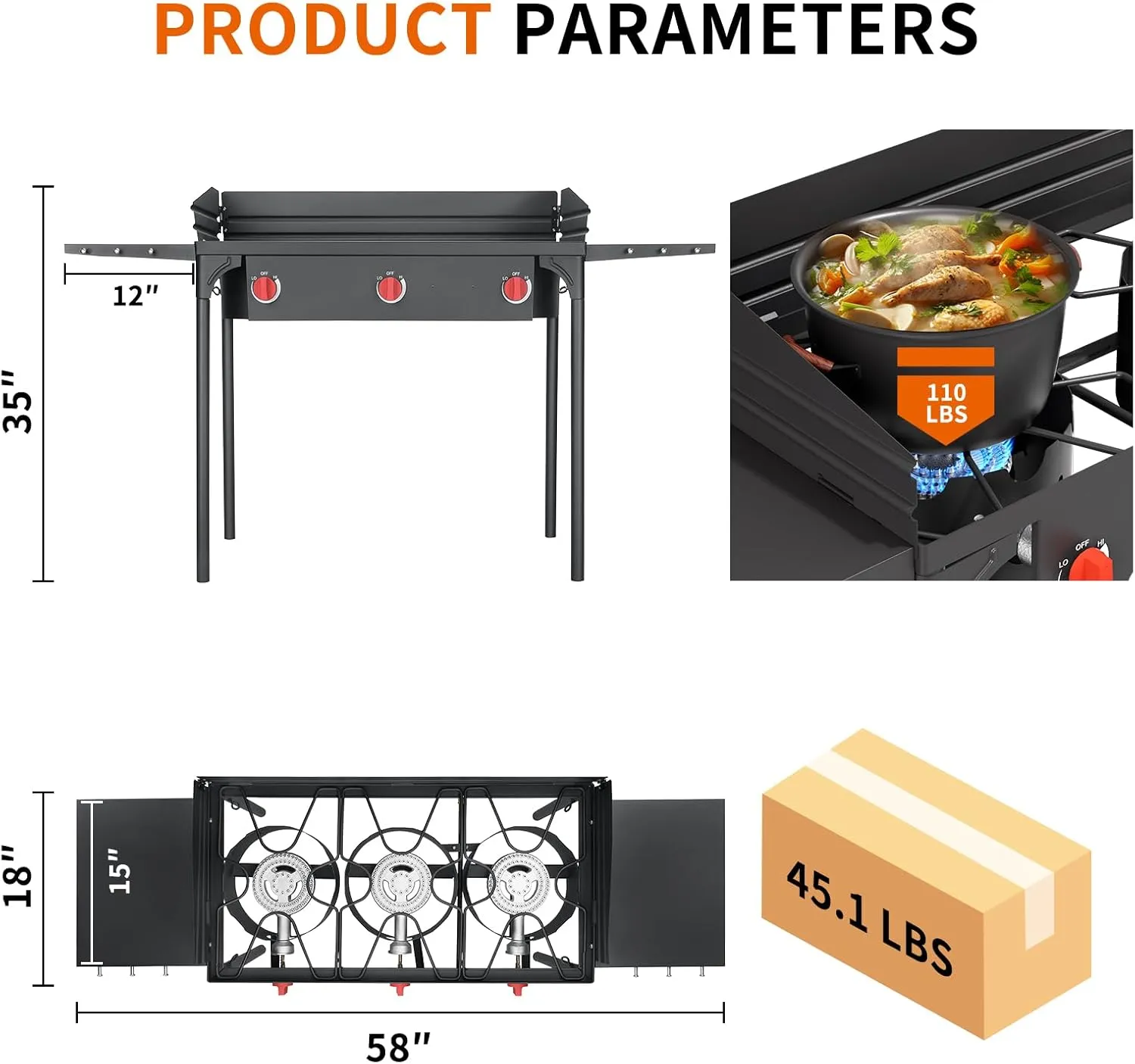 SKOK High Pressure 1/2/3 Burners Propane Camping Stove, Propane Burners for Outdoor Cooking
