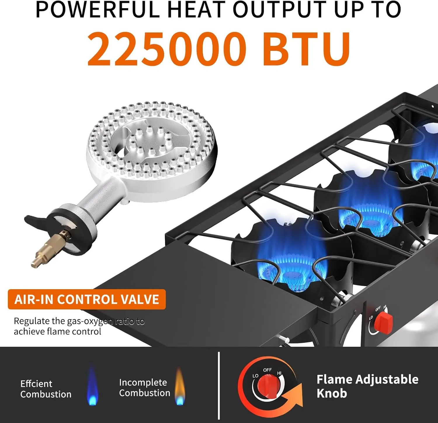 SKOK High Pressure 1/2/3 Burners Propane Camping Stove, Propane Burners for Outdoor Cooking