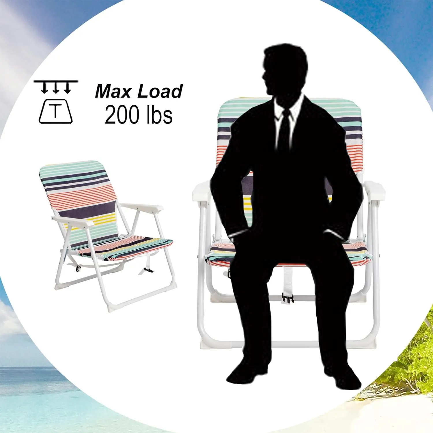 Small Beach Chair for Ladies,Portable Folding Camping Chairs Patio Dining Chairs with Pocket,Lightweight Outdoor Lawn Chair Fishing Chair Backpack Chair,Support 200 Lbs,22"" x 23.6"" x 24.8""