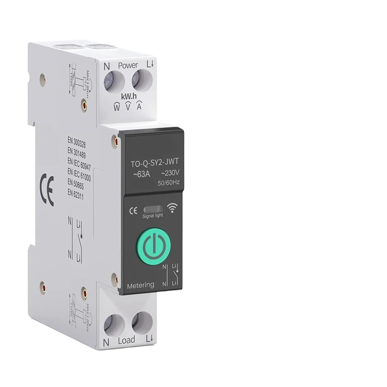 Smart Circuit Breaker with Metering 1P 50A 63A DIN Rail for Wireless Remote Control Switch by APP(SYS LCD VA Protect,10A)