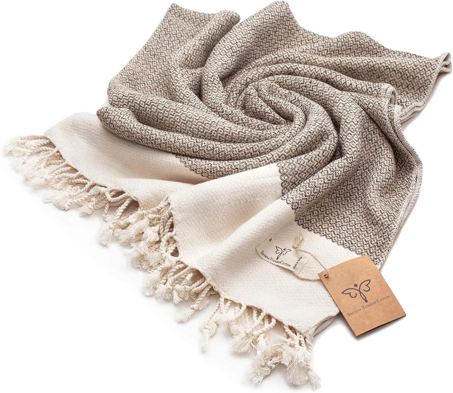 SMYRNA TURKISH COTTON Throw Blanket Vintage Series, 50x60 inch, Outdoor Blankets, Throws and Blankets for Couch, Sofa, Bed, Chair, Beach Picnic, Travel Boho Turkish Blanket Throw, Beige