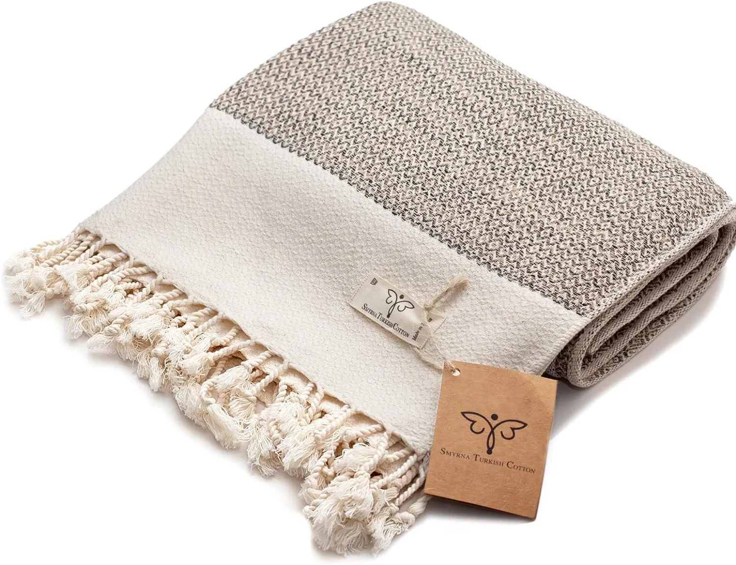 SMYRNA TURKISH COTTON Throw Blanket Vintage Series, 50x60 inch, Outdoor Blankets, Throws and Blankets for Couch, Sofa, Bed, Chair, Beach Picnic, Travel Boho Turkish Blanket Throw, Beige