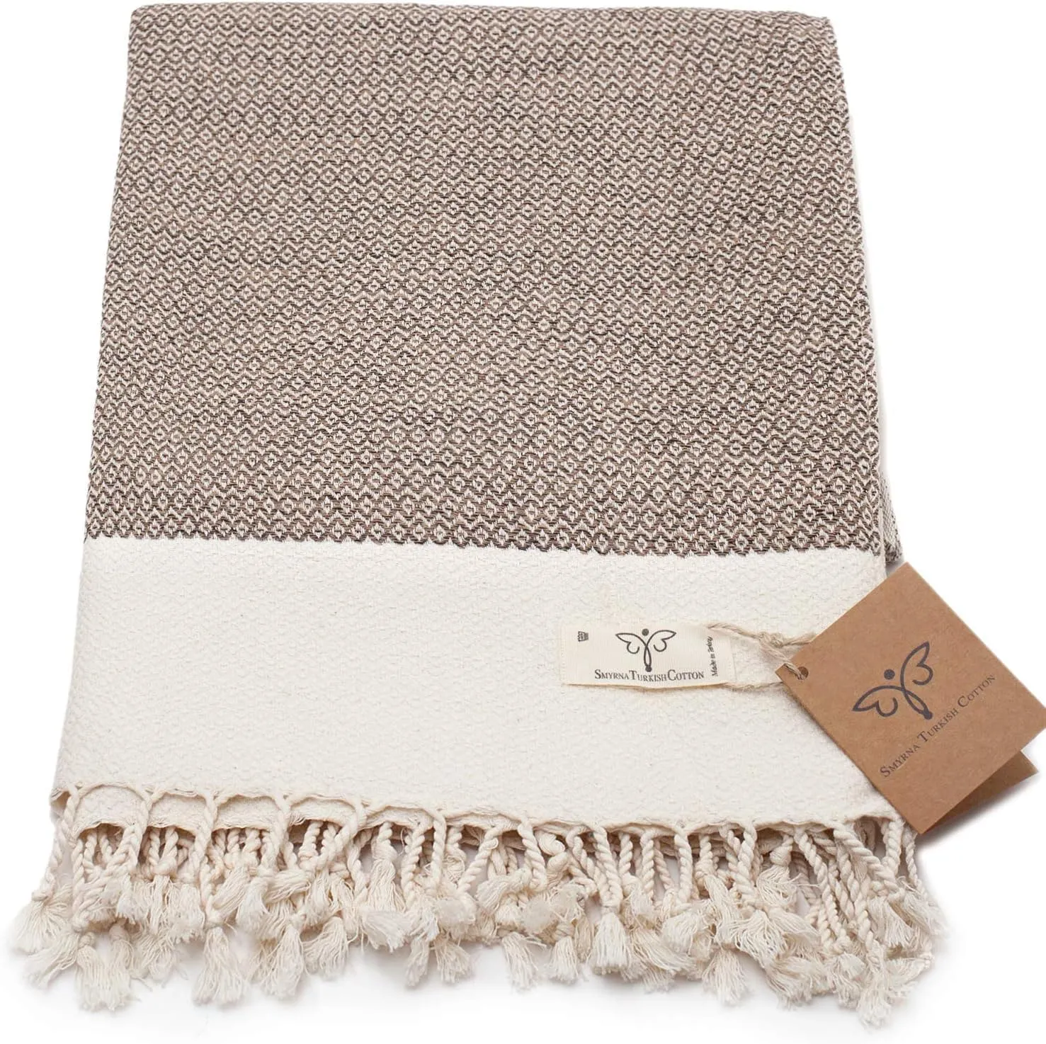 SMYRNA TURKISH COTTON Throw Blanket Vintage Series, 50x60 inch, Outdoor Blankets, Throws and Blankets for Couch, Sofa, Bed, Chair, Beach Picnic, Travel Boho Turkish Blanket Throw, Beige
