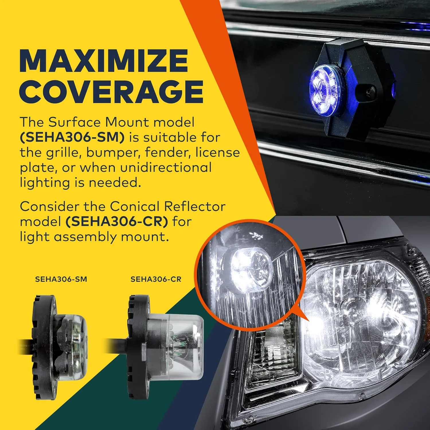 SnakeEye III White Clear LED Hideaway Strobe Light [SAE Class 1] 12V 1 Inch Round Waterproof Wig Wag Emergency Flashing Hide Away Fire Police Light Bulb Kit for Firefighter EMS POV Truck Van Vehicle