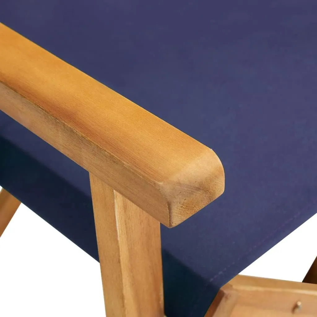 Solid Acacia Wood Folding Director's Chair Natural Blue Outdoor Lounge Chair with Durable Polyester Fabric for Camping Beach Patio Furniture Foldable Portable Design