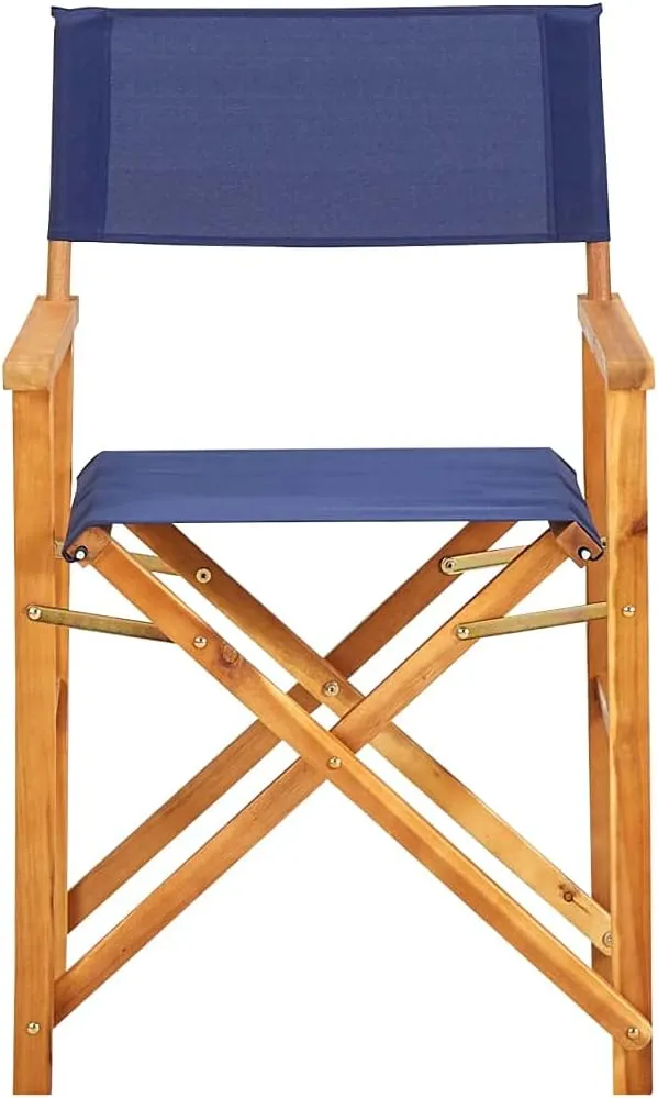 Solid Acacia Wood Folding Director's Chair Natural Blue Outdoor Lounge Chair with Durable Polyester Fabric for Camping Beach Patio Furniture Foldable Portable Design