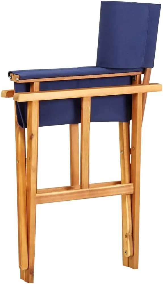 Solid Acacia Wood Folding Director's Chair Natural Blue Outdoor Lounge Chair with Durable Polyester Fabric for Camping Beach Patio Furniture Foldable Portable Design
