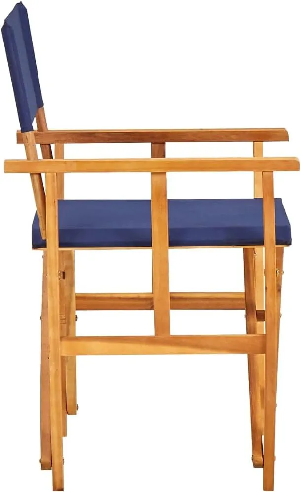 Solid Acacia Wood Folding Director's Chair Natural Blue Outdoor Lounge Chair with Durable Polyester Fabric for Camping Beach Patio Furniture Foldable Portable Design