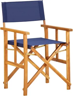 Solid Acacia Wood Folding Director's Chair Natural Blue Outdoor Lounge Chair with Durable Polyester Fabric for Camping Beach Patio Furniture Foldable Portable Design