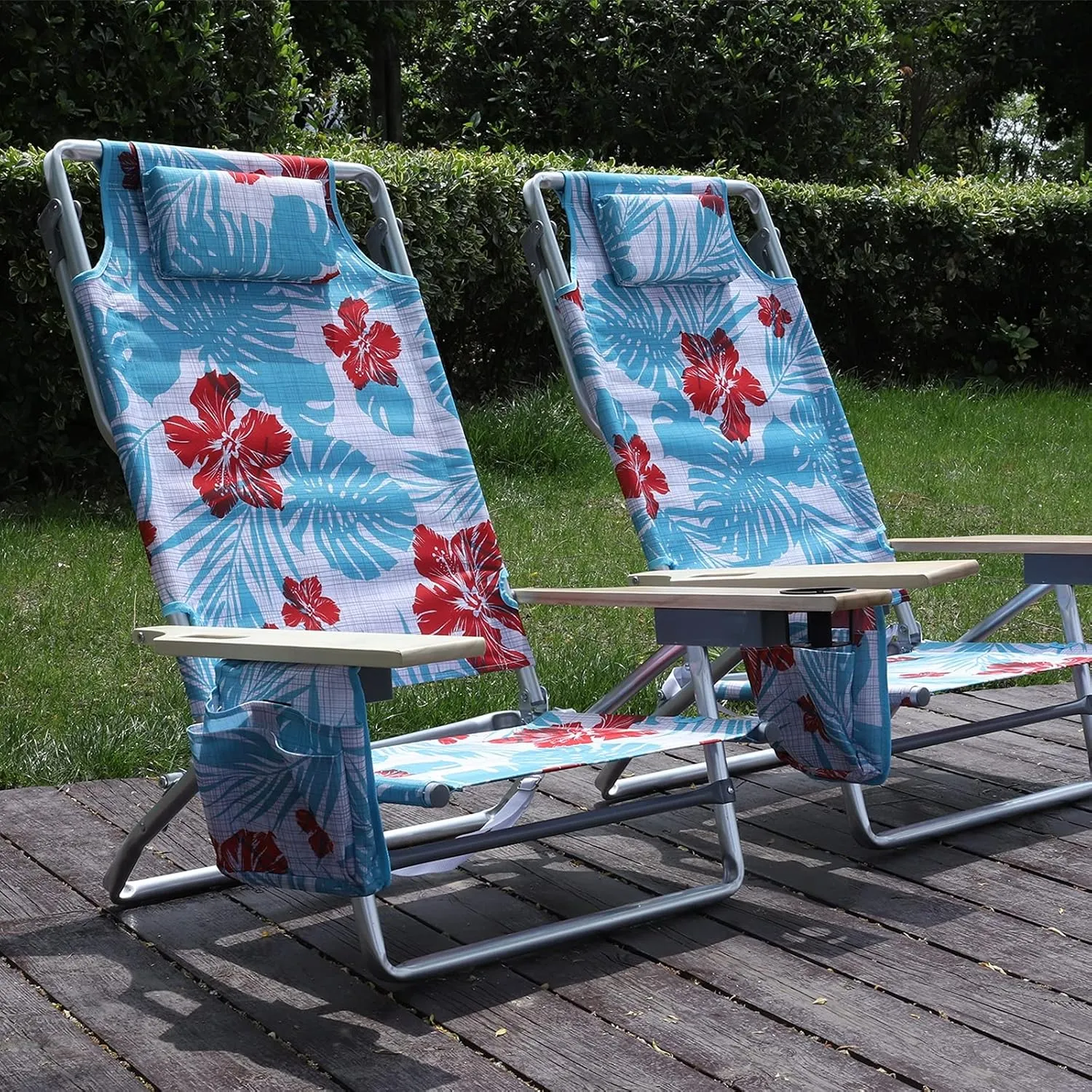 Sophia & William 5-Position Layflat Beach Chairs Folding Lightweight (2-Pack) Backpack Camping Chair Folding Portable Arm Chairs with Towel Bar, Supports 250 LBS