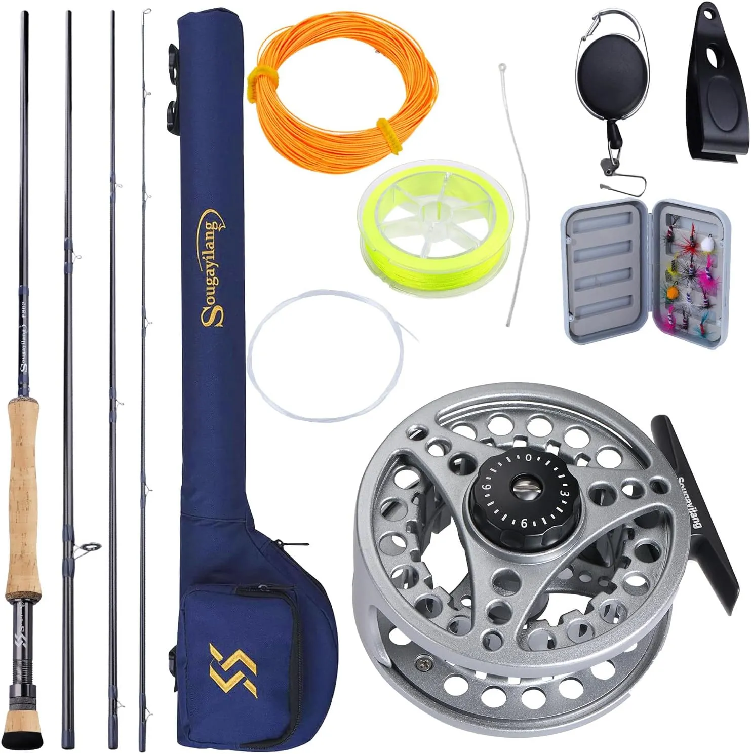 Sougayilang 5/6 Weight 9ft Fly Rod, 4-Piece Graphite Rod, Die Cast Aluminum Reel, Carrying Case, Fly Box & Fishing Flies Combo Starter Kit