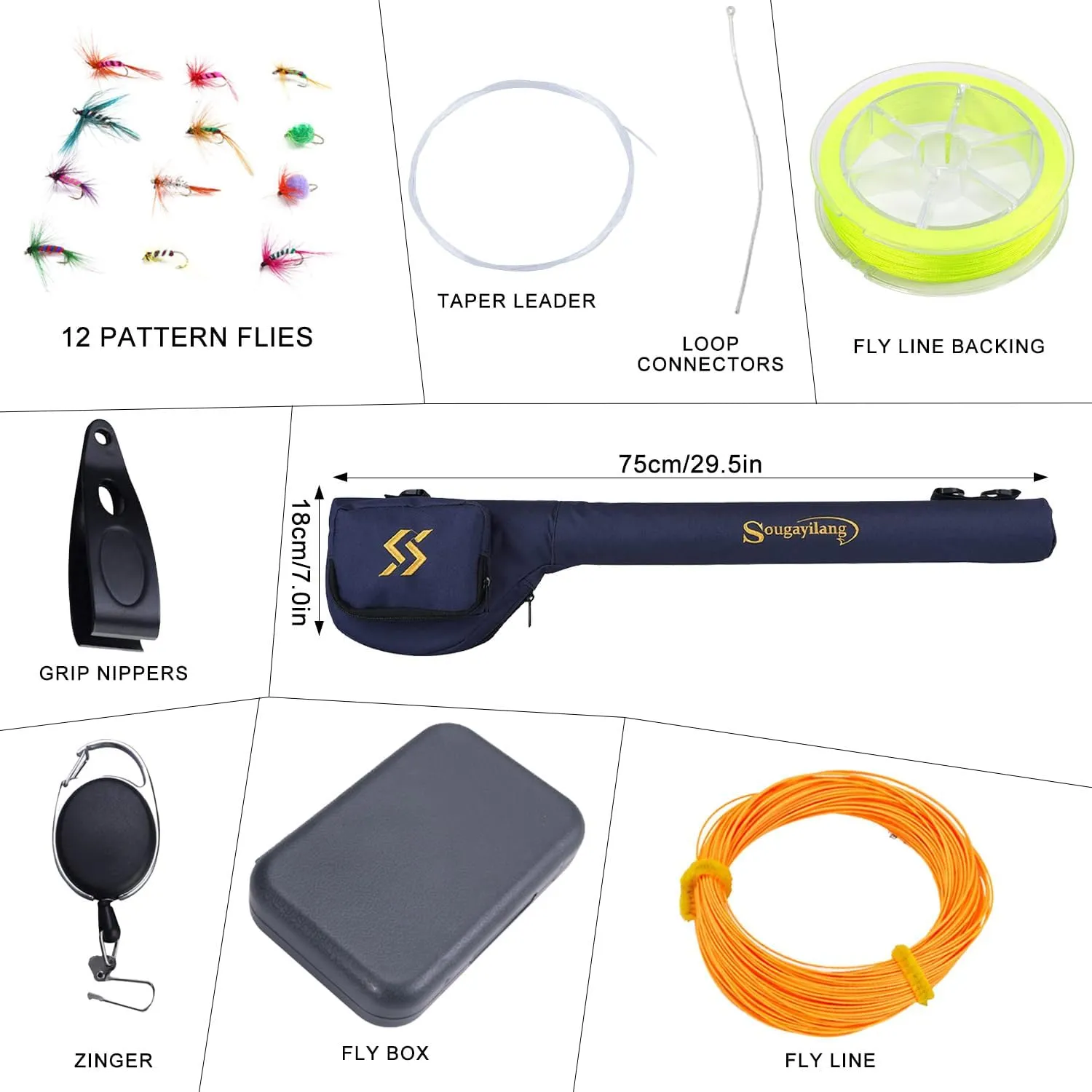 Sougayilang 5/6 Weight 9ft Fly Rod, 4-Piece Graphite Rod, Die Cast Aluminum Reel, Carrying Case, Fly Box & Fishing Flies Combo Starter Kit
