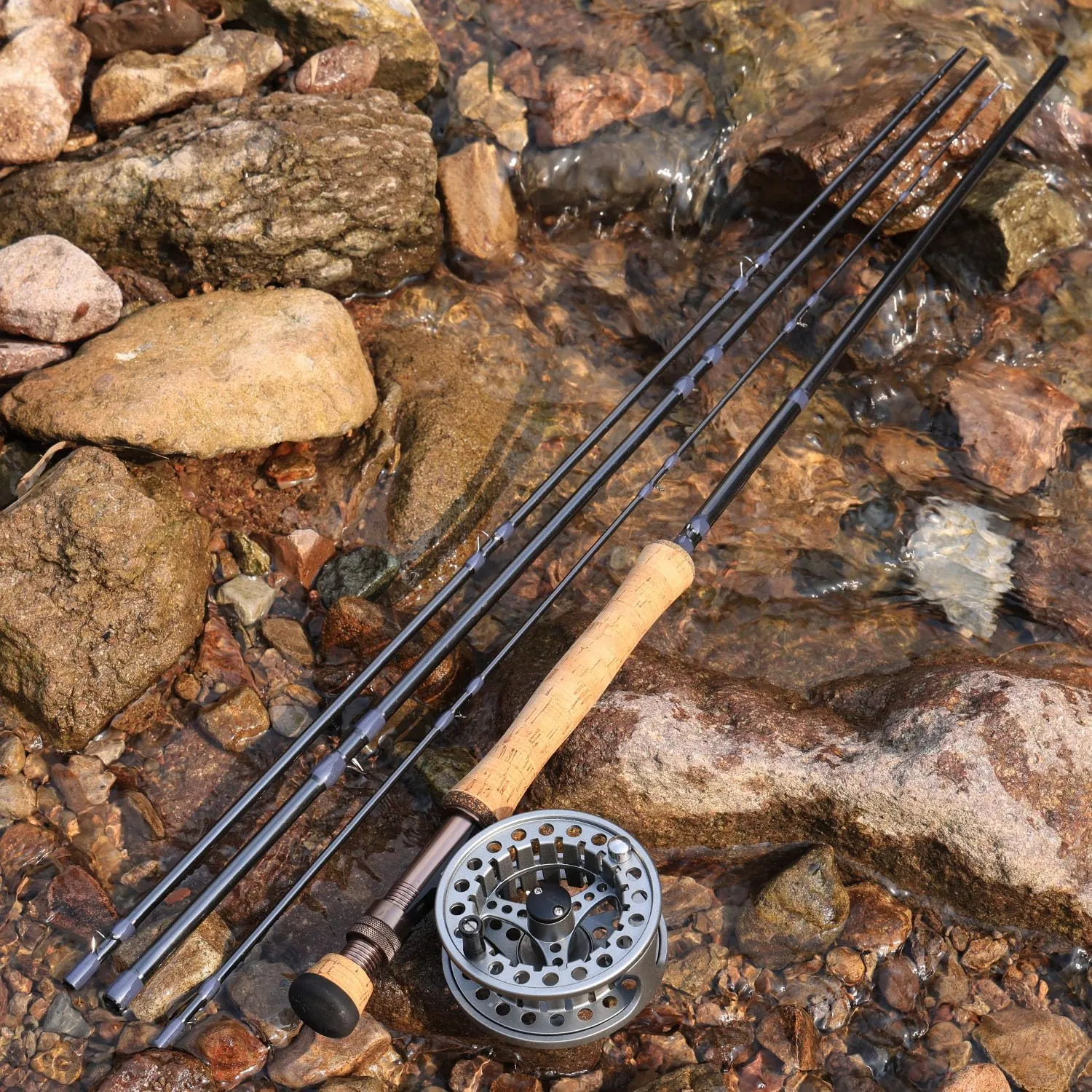 Sougayilang 5/6 Weight 9ft Fly Rod, 4-Piece Graphite Rod, Die Cast Aluminum Reel, Carrying Case, Fly Box & Fishing Flies Combo Starter Kit