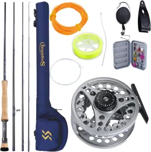 Sougayilang 5/6 Weight 9ft Fly Rod, 4-Piece Graphite Rod, Die Cast Aluminum Reel, Carrying Case, Fly Box & Fishing Flies Combo Starter Kit