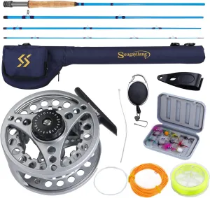 Sougayilang Fly Fishing Combo, 4 Piece Fly Rod and CNC Machined Aluminum Alloy Reel Complete Starter Package with Rod Bag